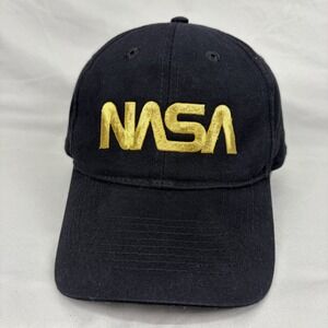 Otto NASA Baseball Cap Hat Unisex OSFM Black Gold Embroidered Adjustable Strap